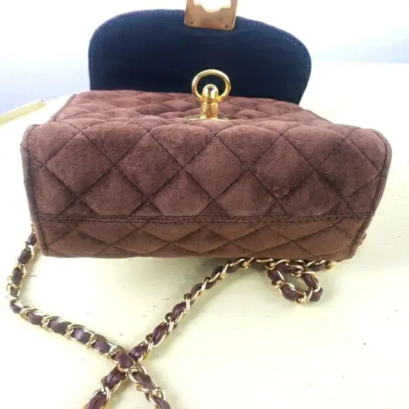 OS International Vintage Womens Quilted Suede Mini Crossbody Purse - Picture 5 of 12